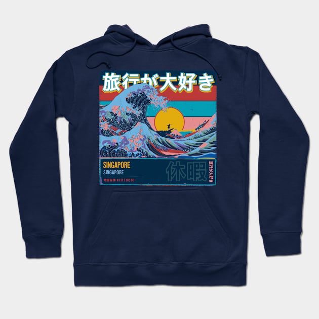 Singapore, Singapore, Japanese Wave Travel Hoodie by MapYourWorld